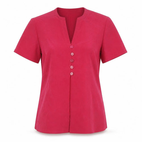 Jacques Vert Women's Pink UK 14 Button-Up V-Neck Short Sleeve Blouse