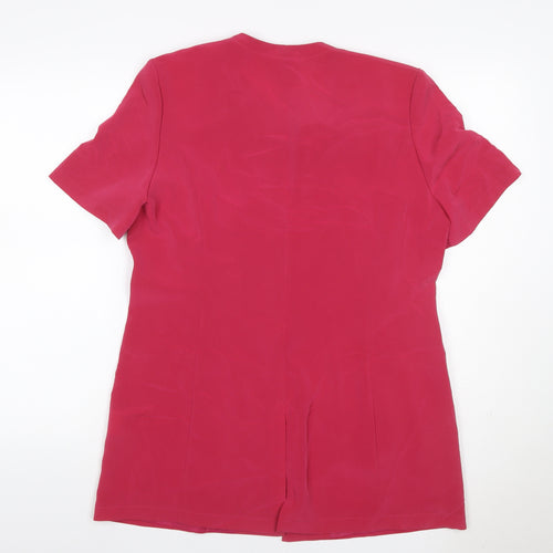 Jacques Vert Women's Pink UK 14 Button-Up V-Neck Short Sleeve Blouse