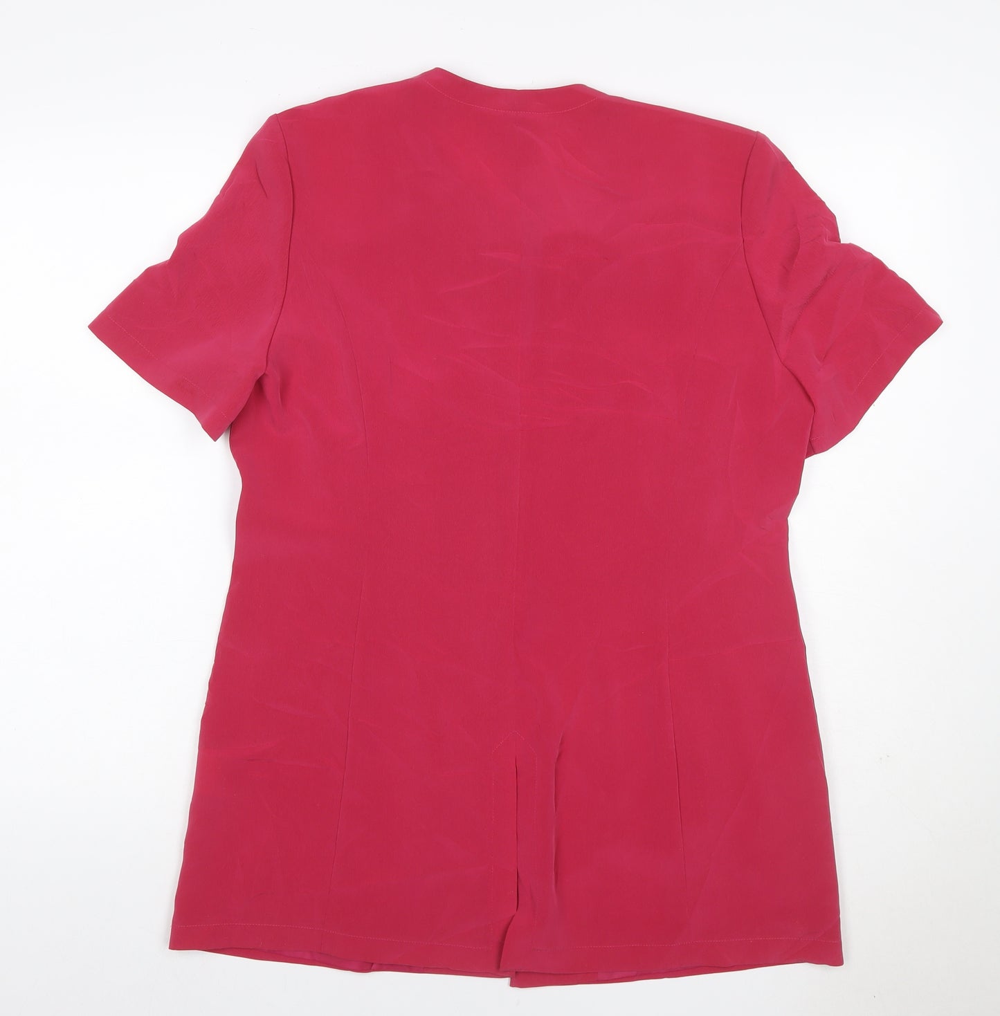 Jacques Vert Women's Pink UK 14 Button-Up V-Neck Short Sleeve Blouse
