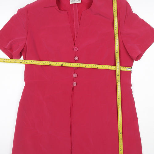 Jacques Vert Women's Pink UK 14 Button-Up V-Neck Short Sleeve Blouse