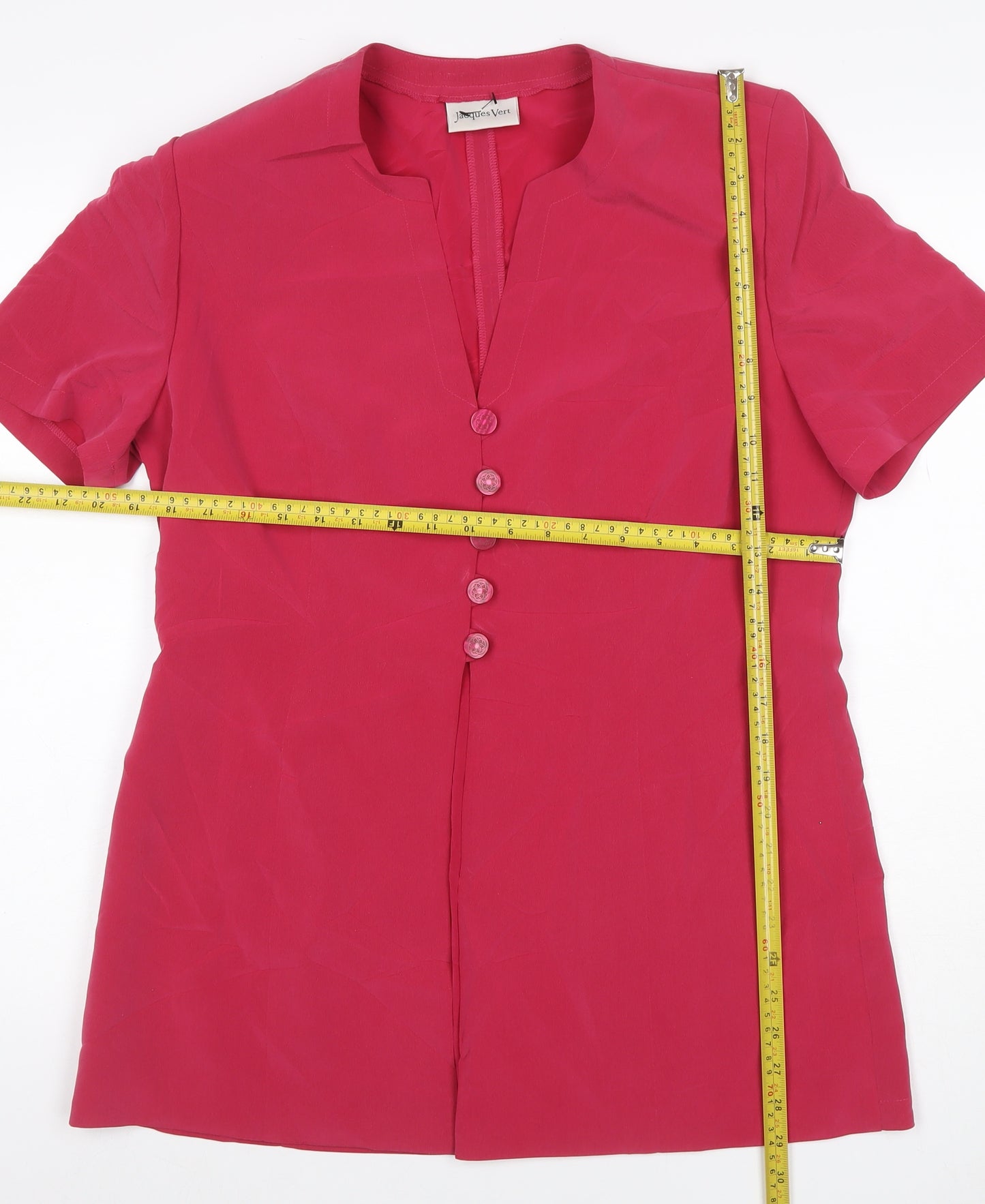 Jacques Vert Women's Pink UK 14 Button-Up V-Neck Short Sleeve Blouse