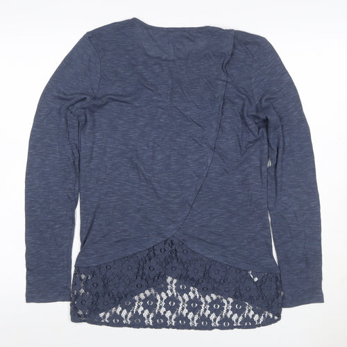 Next Women Blue UK 14 Long Sleeve Round Neck Lace Hem Tunic Jumper