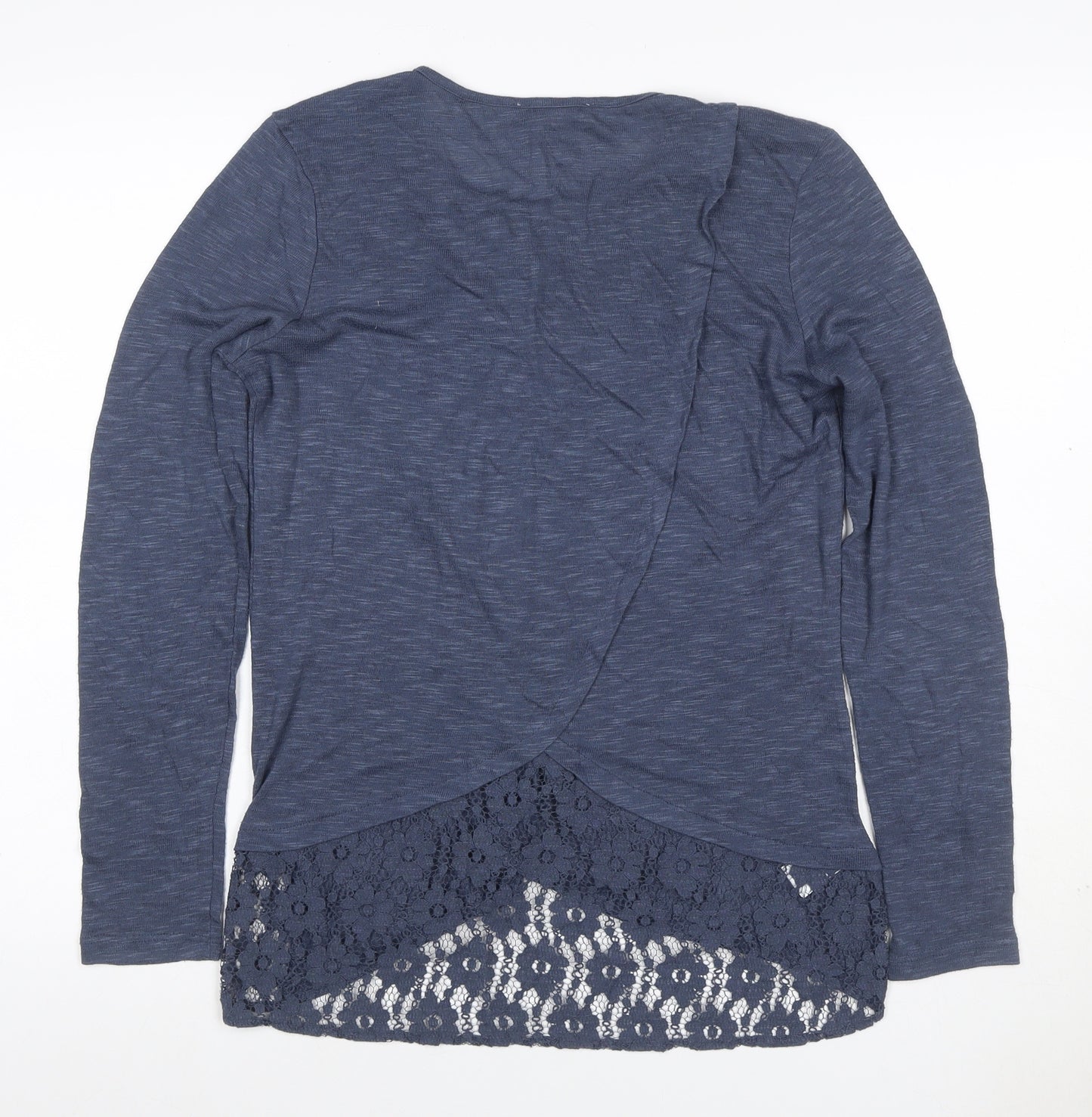 Next Women Blue UK 14 Long Sleeve Round Neck Lace Hem Tunic Jumper