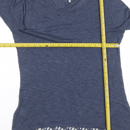 Next Women Blue UK 14 Long Sleeve Round Neck Lace Hem Tunic Jumper