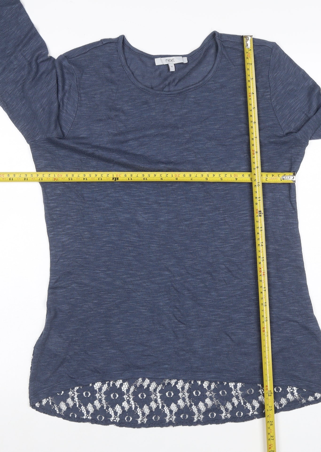 Next Women Blue UK 14 Long Sleeve Round Neck Lace Hem Tunic Jumper