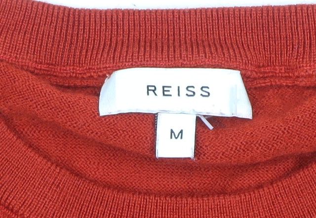 Reiss Men’s Red Medium 100% Wool Crew Neck Fine Knit Pullover Jumper