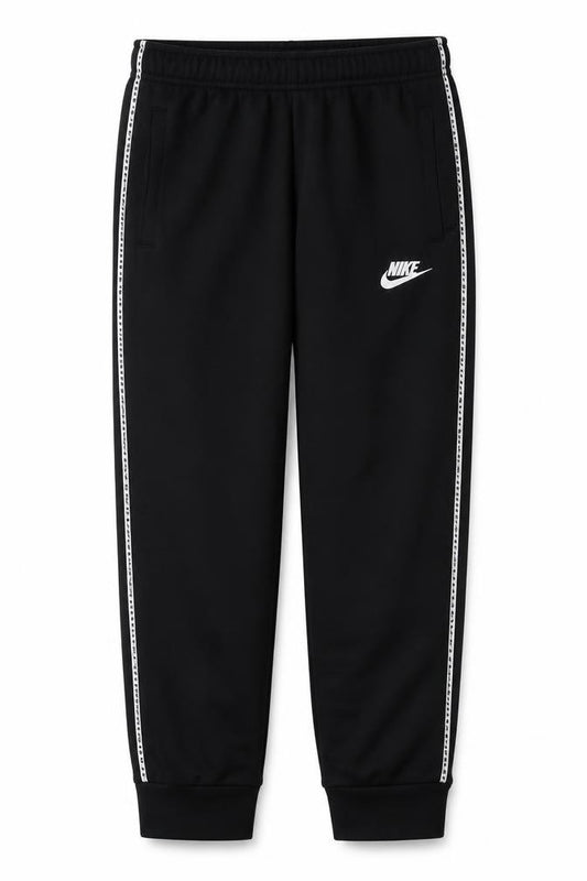 Front view of Nike boys’ black 12-13 years jogger track pants logo tape pockets