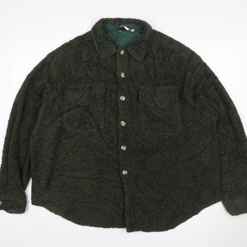 ASOS DESIGN Women’s Green Teddy Fleece Button Jacket UK 10 Lined