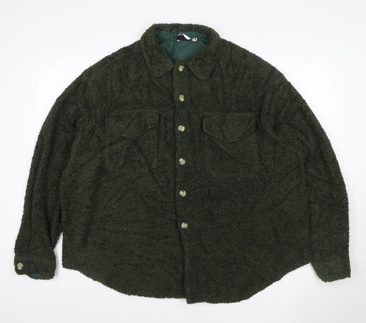ASOS DESIGN Women’s Green Teddy Fleece Button Jacket UK 10 Lined
