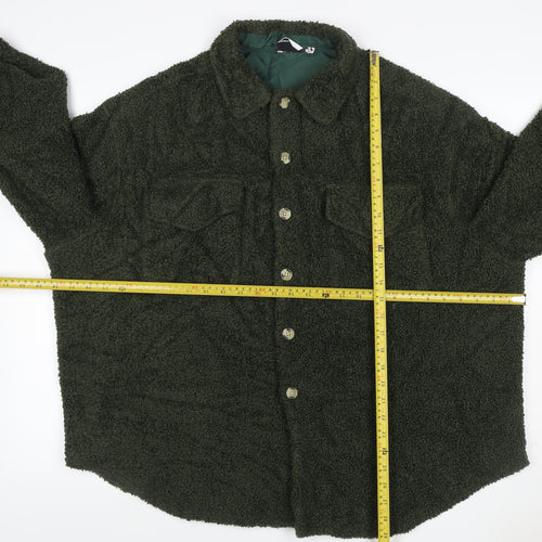 ASOS DESIGN Women’s Green Teddy Fleece Button Jacket UK 10 Lined