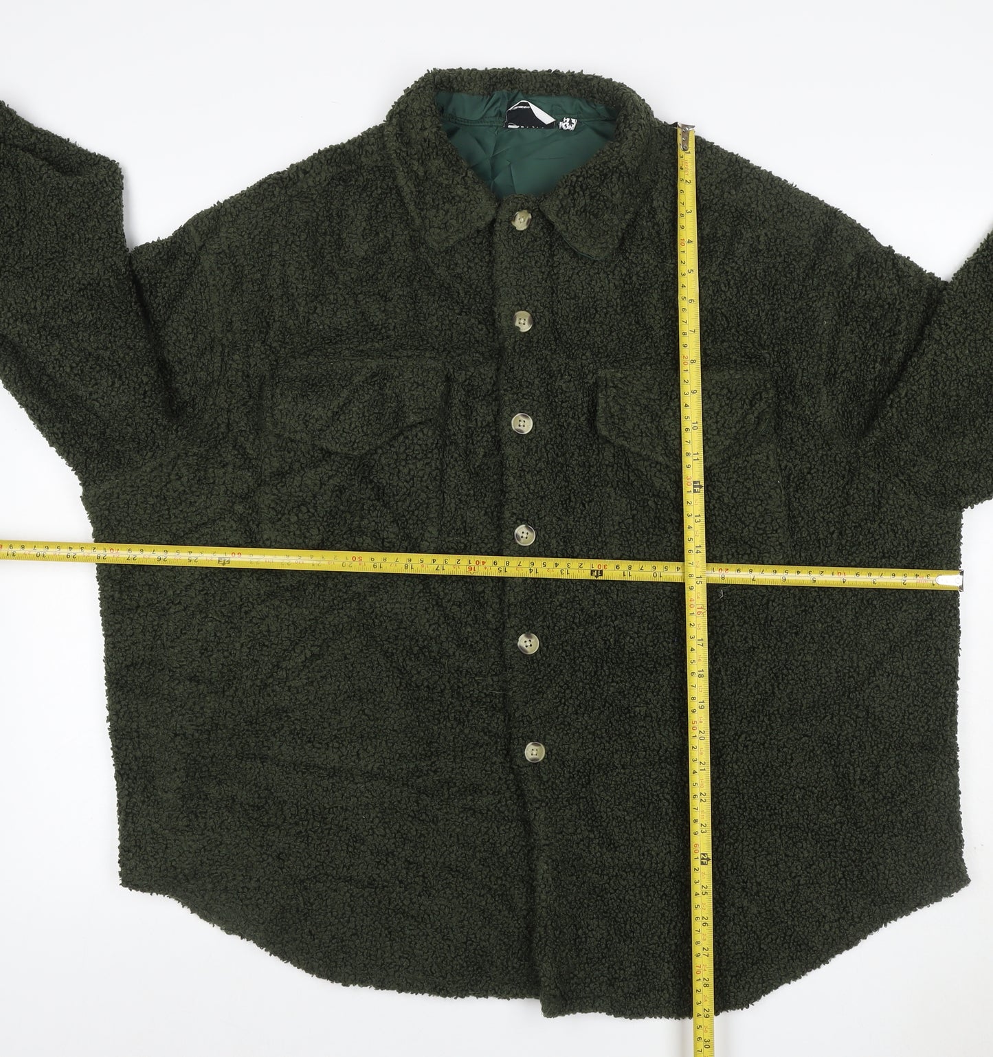 ASOS DESIGN Women’s Green Teddy Fleece Button Jacket UK 10 Lined