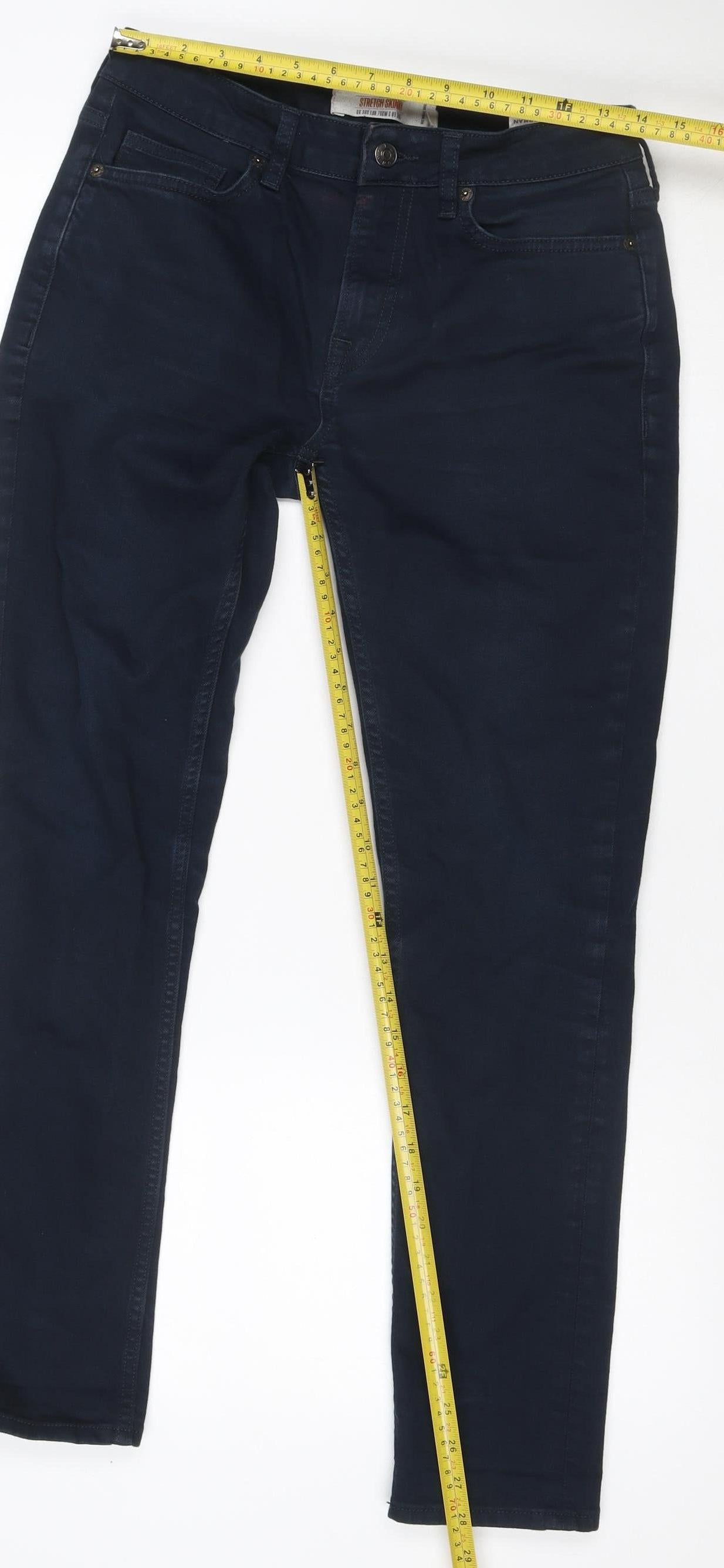 Topman Men's Blue W30 Short Stretch Skinny Jeans Cotton