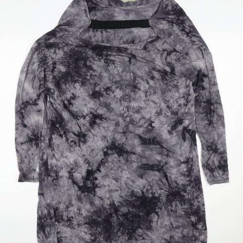 Maggie Sweet Women Grey Tie Dye S Asymmetric Cowl Neck Long Sleeve Dress