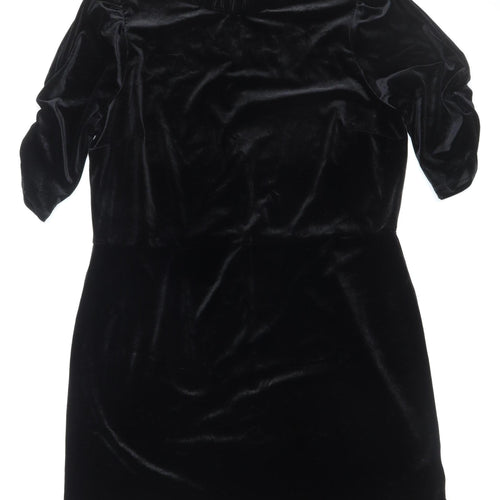 Women’s Black Velvet UK 22 Bodycon Puff Sleeve Party Dress