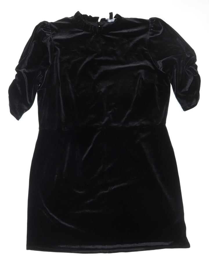 Women’s Black Velvet UK 22 Bodycon Puff Sleeve Party Dress