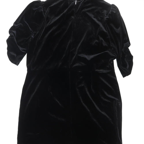 Women’s Black Velvet UK 22 Bodycon Puff Sleeve Party Dress