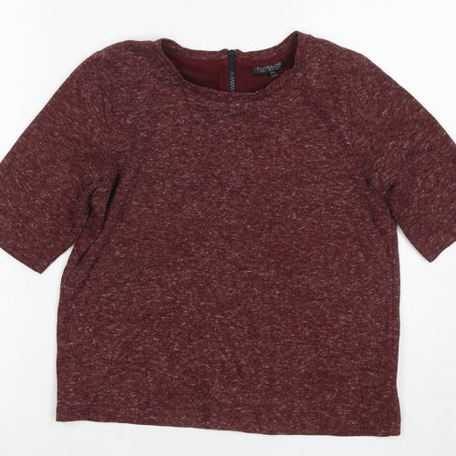 Topshop Women's Red UK 8 Basic Jersey 3/4 Sleeve Zip Back T-Shirt