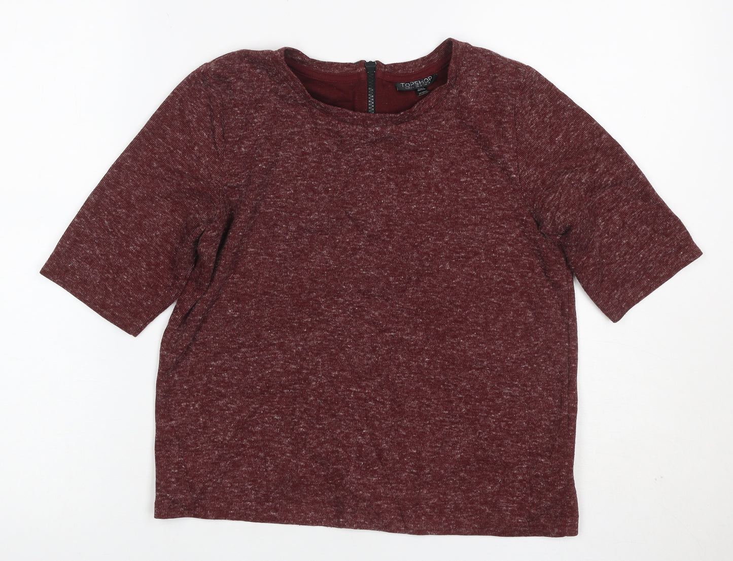 Topshop Women's Red UK 8 Basic Jersey 3/4 Sleeve Zip Back T-Shirt