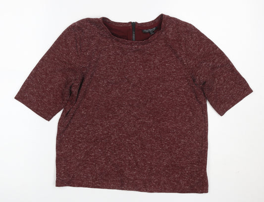 Topshop Women's Red UK 8 Basic Jersey 3/4 Sleeve Zip Back T-Shirt