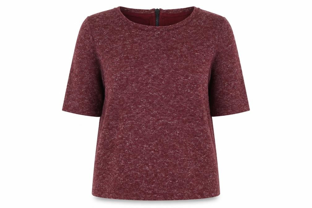 Topshop Women's Red UK 8 Basic Jersey 3/4 Sleeve Zip Back T-Shirt