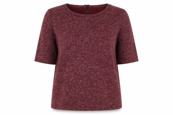 Topshop Women's Red UK 8 Basic Jersey 3/4 Sleeve Zip Back T-Shirt
