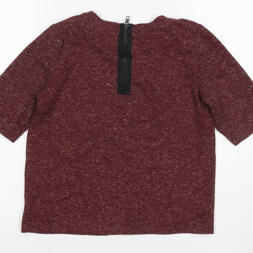 Topshop Women's Red UK 8 Basic Jersey 3/4 Sleeve Zip Back T-Shirt