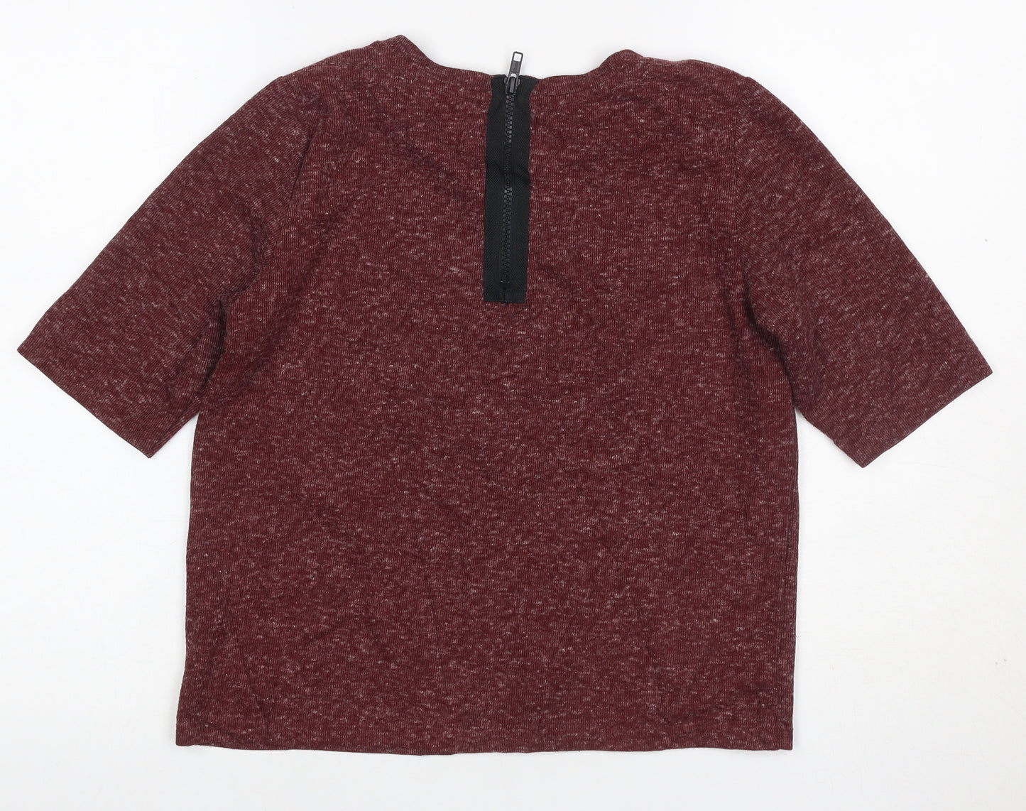 Topshop Women's Red UK 8 Basic Jersey 3/4 Sleeve Zip Back T-Shirt