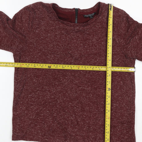 Topshop Women's Red UK 8 Basic Jersey 3/4 Sleeve Zip Back T-Shirt