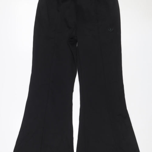 adidas Women Black S Flared Track Pants Stretch Athleisure