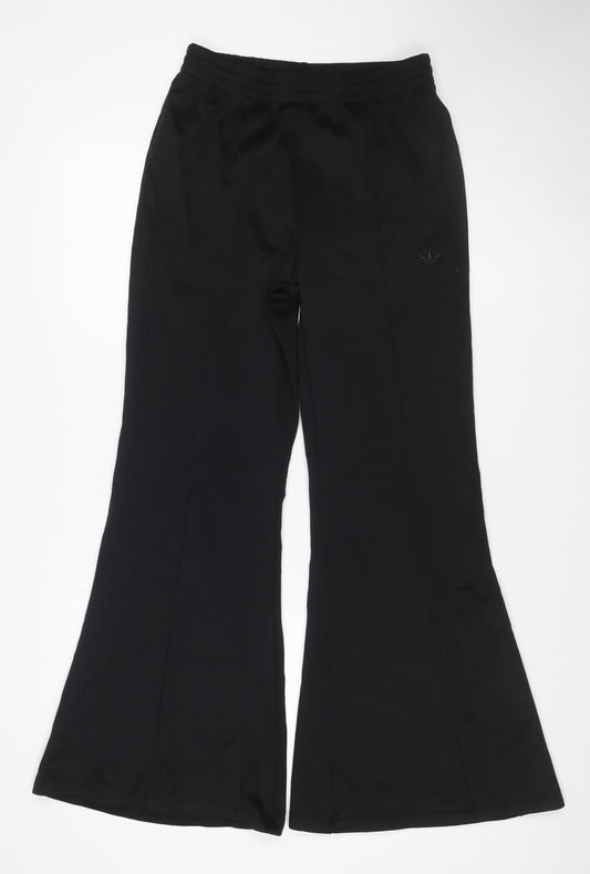adidas Women Black S Flared Track Pants Stretch Athleisure