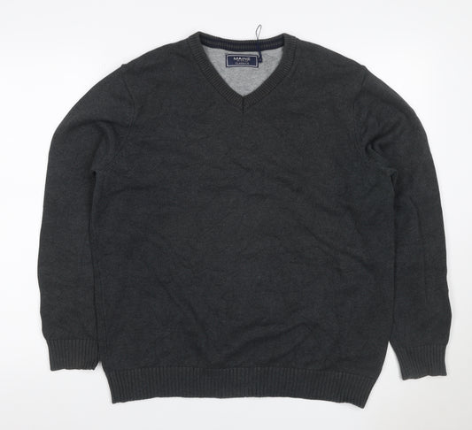 Maine New England Men Grey M V-Neck Cotton Knit Pullover Jumper