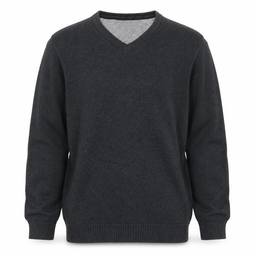 Maine New England Men Grey M V-Neck Cotton Knit Pullover Jumper