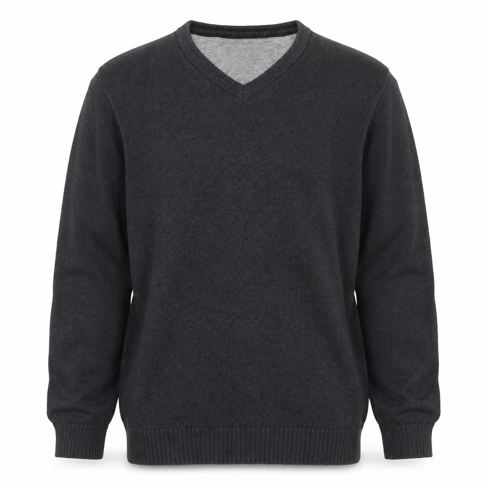 Maine New England Men Grey M V-Neck Cotton Knit Pullover Jumper