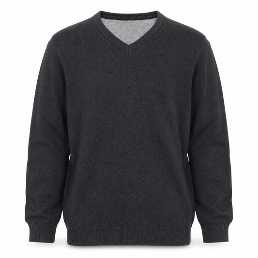 Maine New England Men Grey M V-Neck Cotton Knit Pullover Jumper