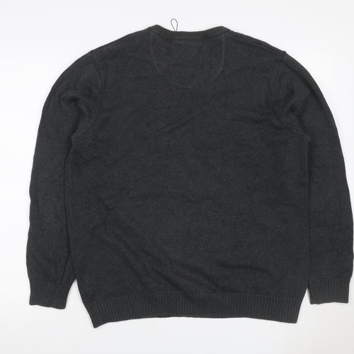 Maine New England Men Grey M V-Neck Cotton Knit Pullover Jumper