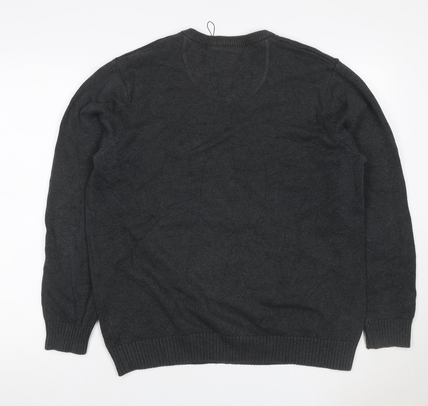 Maine New England Men Grey M V-Neck Cotton Knit Pullover Jumper
