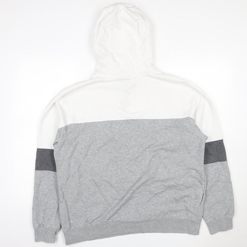Nike Men's Grey White Colour Block Pullover Hoodie L Logo Pockets