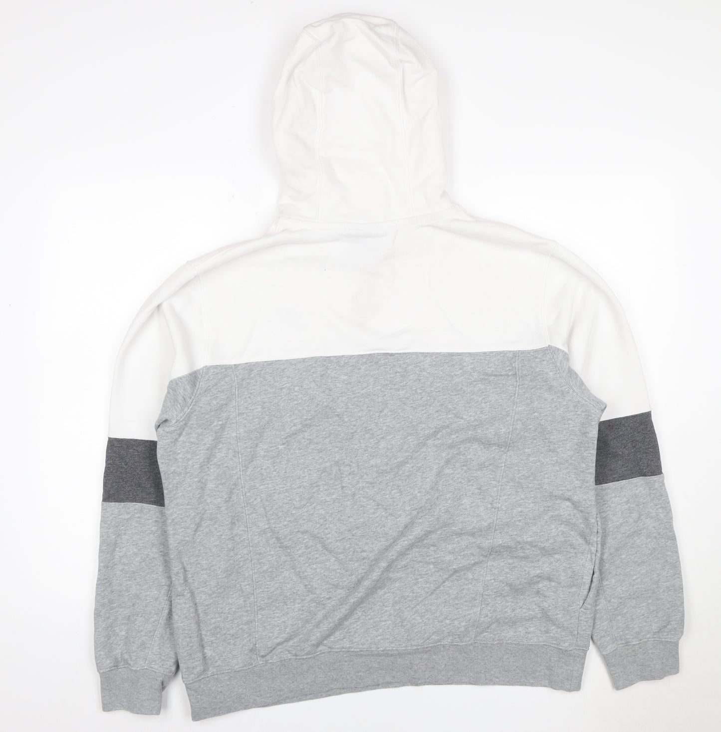 Nike Men's Grey White Colour Block Pullover Hoodie L Logo Pockets