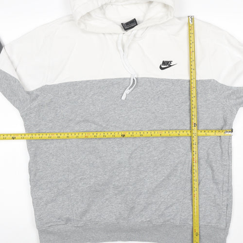Nike Men's Grey White Colour Block Pullover Hoodie L Logo Pockets
