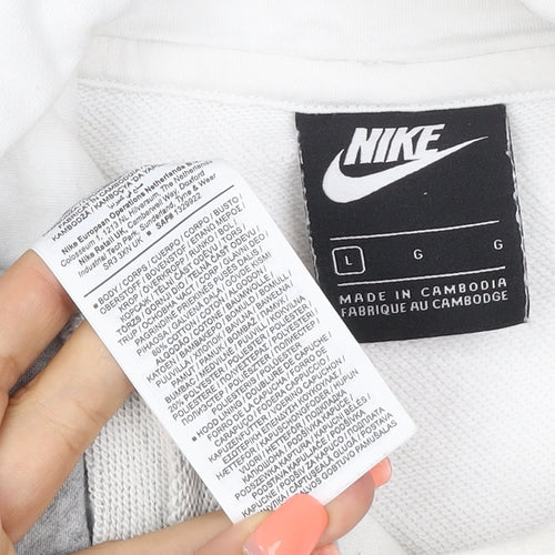 Nike Men's Grey White Colour Block Pullover Hoodie L Logo Pockets