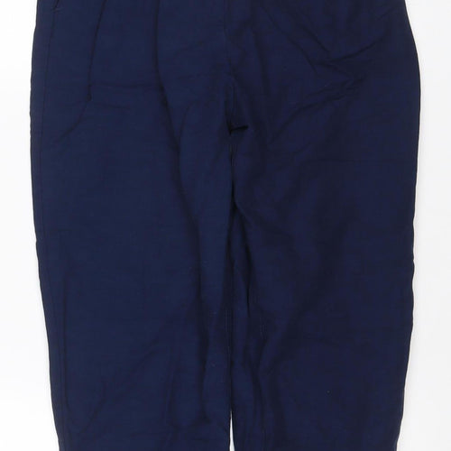 H&M Women’s Navy Blue UK 8 Linen Blend Cropped Straight Trousers