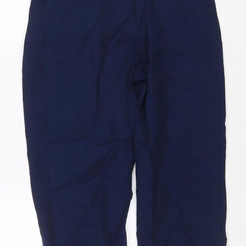 H&M Women’s Navy Blue UK 8 Linen Blend Cropped Straight Trousers