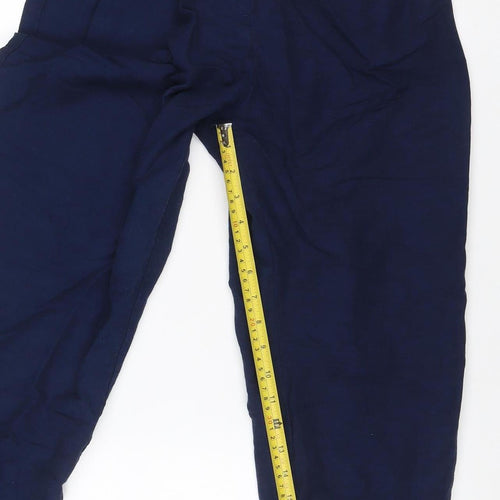 H&M Women’s Navy Blue UK 8 Linen Blend Cropped Straight Trousers