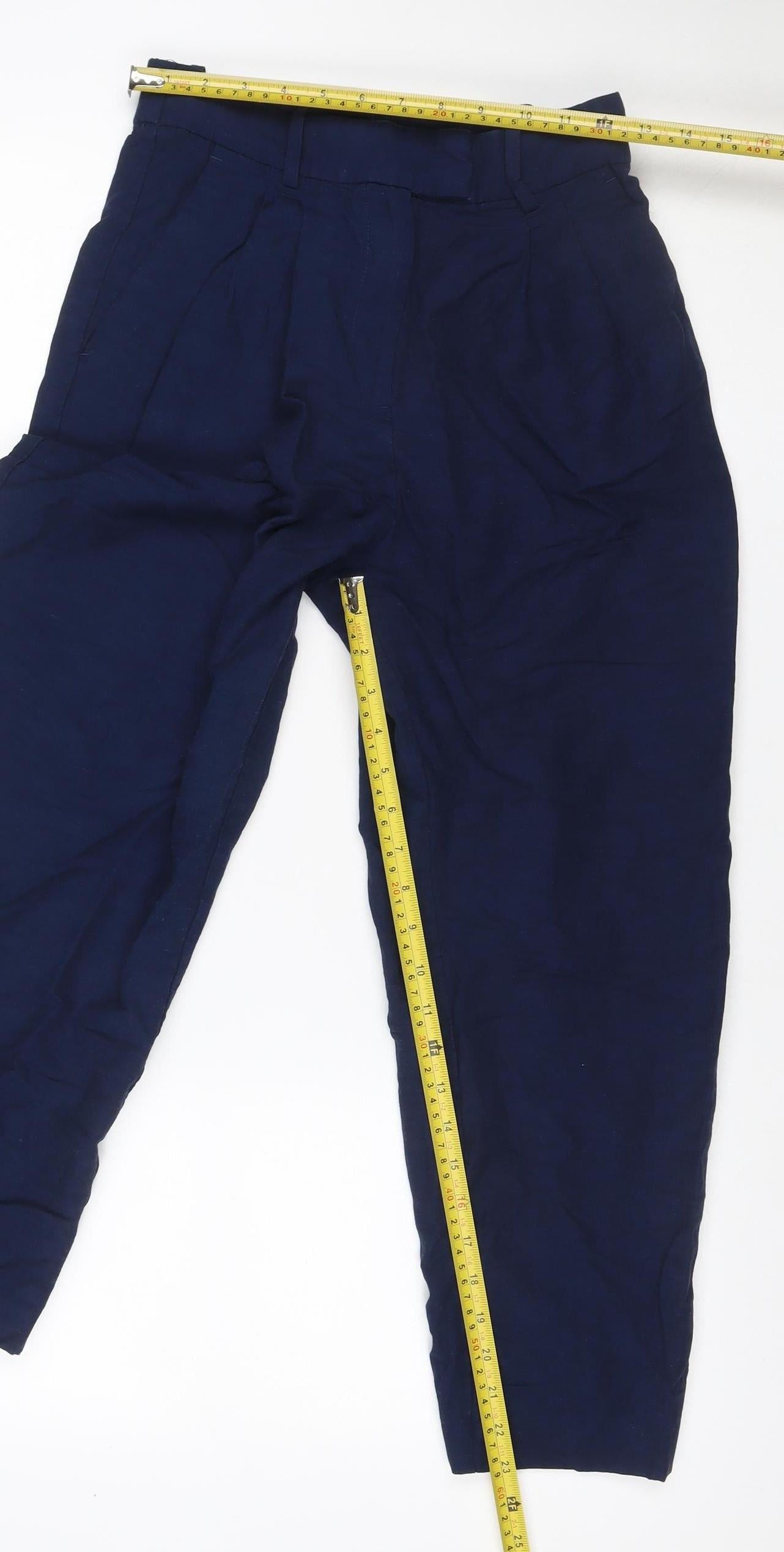 H&M Women’s Navy Blue UK 8 Linen Blend Cropped Straight Trousers