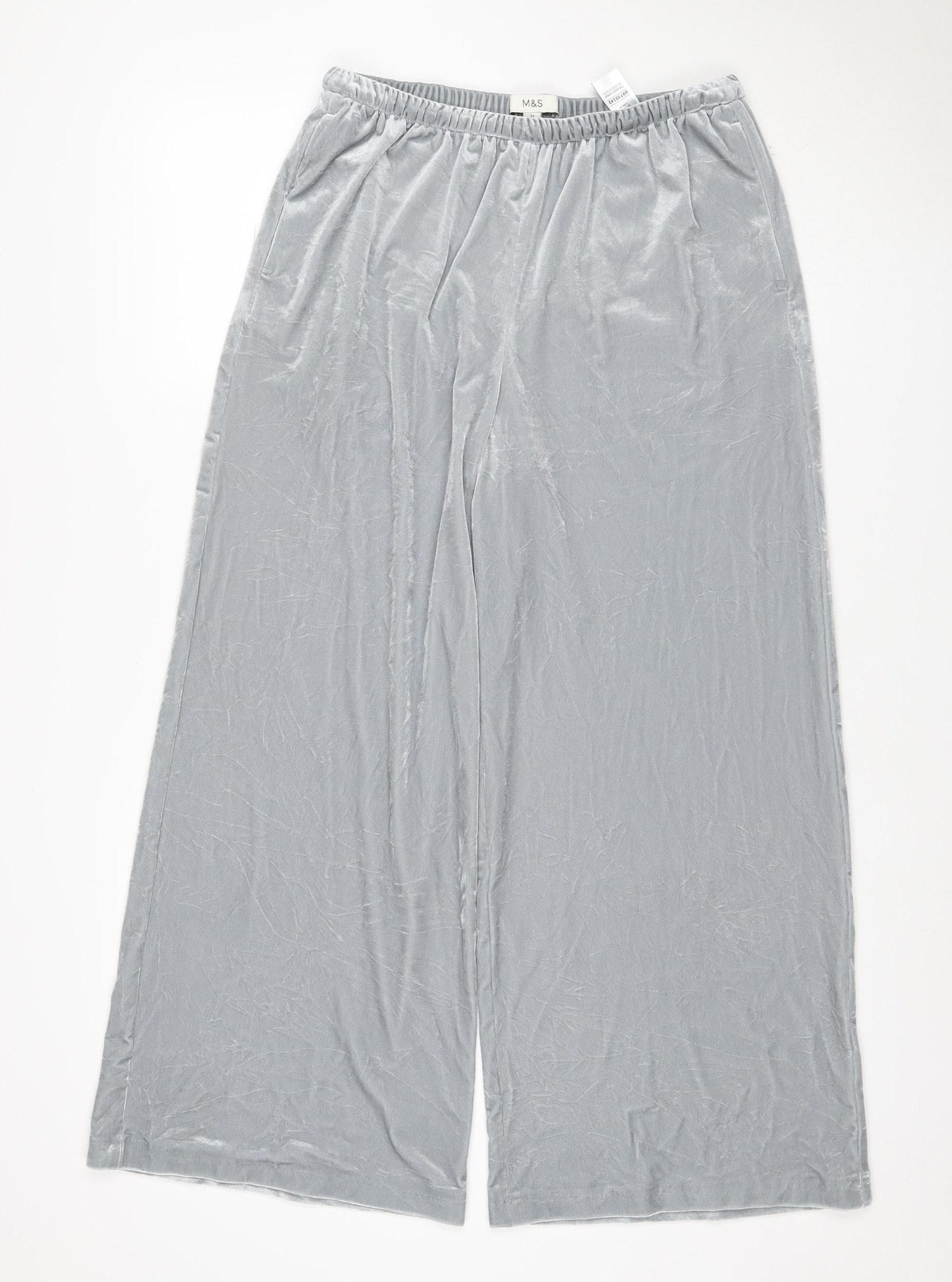 Marks and Spencer Women's Grey UK 12 Short Velvet Wide-Leg Trousers