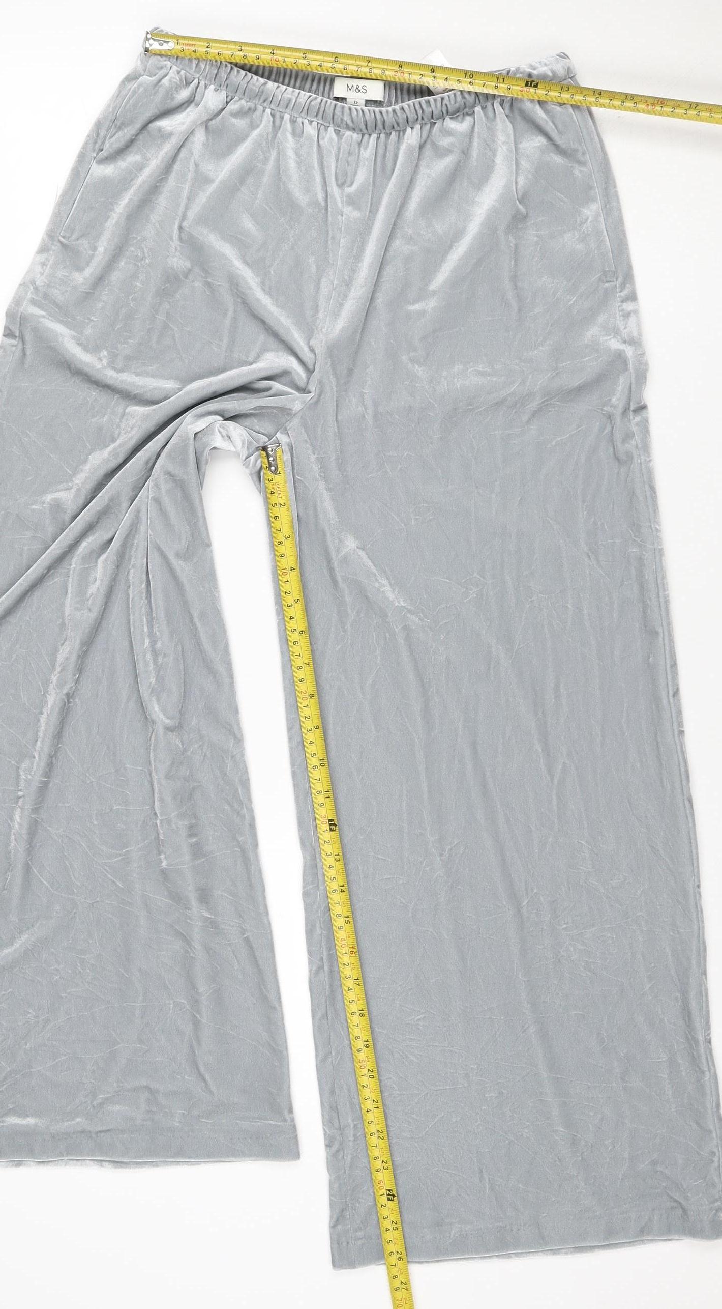 Marks and Spencer Women's Grey UK 12 Short Velvet Wide-Leg Trousers