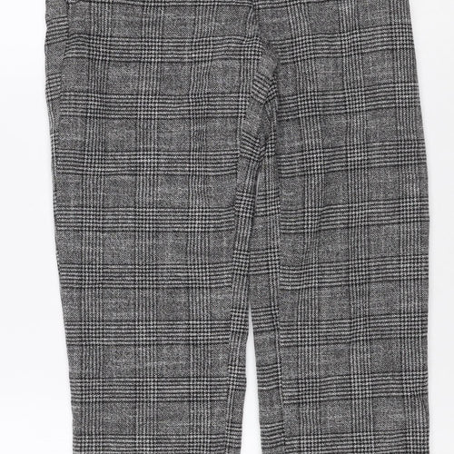 H&M Women Grey Check Tapered Cropped Trousers UK 6 Stretch