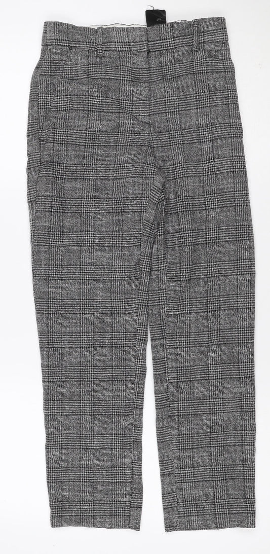 H&M Women Grey Check Tapered Cropped Trousers UK 6 Stretch
