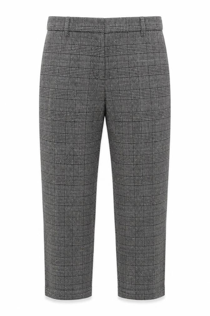 H&M Women Grey Check Tapered Cropped Trousers UK 6 Stretch