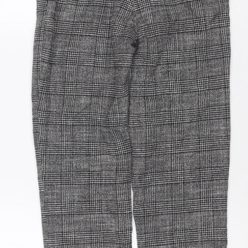 H&M Women Grey Check Tapered Cropped Trousers UK 6 Stretch